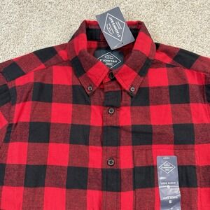 St.‎ John's Bay Flannel Shirt Men's S Red Buffalo Plaid Long Sleeve Classic Fit